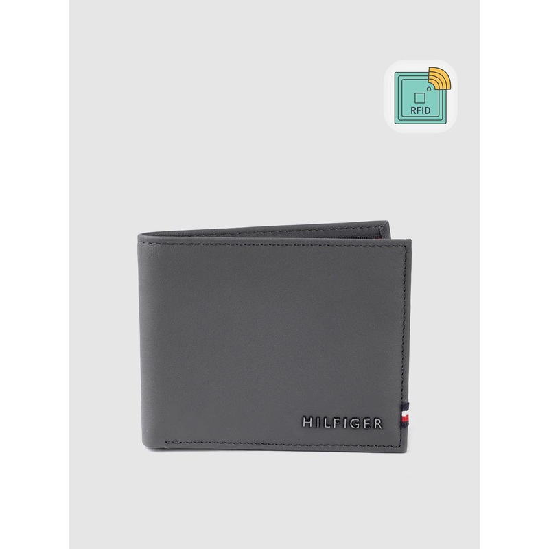 Tommy Hilfiger Men Navy Leather Solid RFID Protected Two Fold Wallet