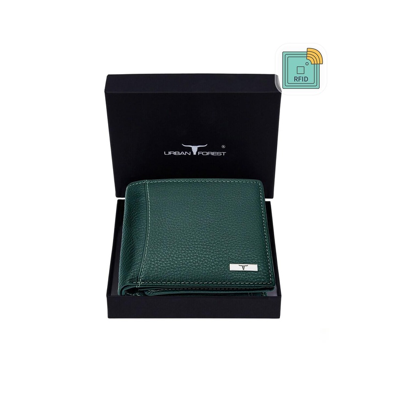 URBAN FOREST Men Green Leather Three Fold Wallet