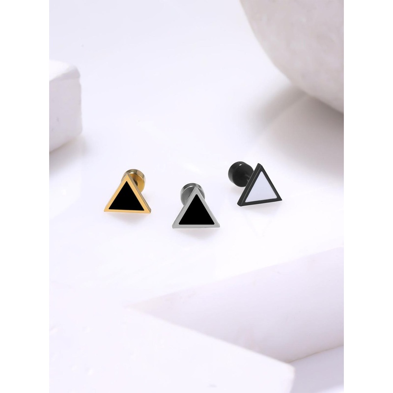 Yellow Chimes Men Pack Of 3 Triangular Shaped Studs Earrings