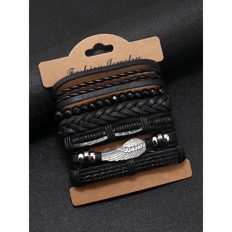 YouBella Men Set Of 6 Leather Wraparound Bracelet
