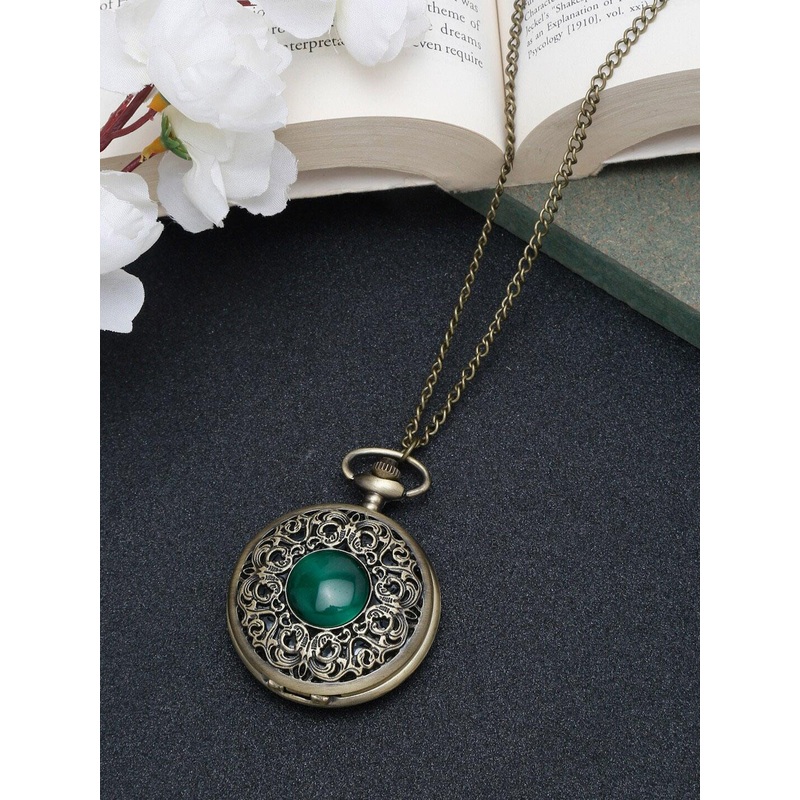 YouBella Men Stone-Studded & Round Watch-Charm Pendant With Chain