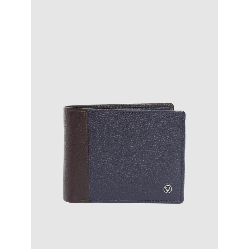 Allen Solly Men Brown & Navy Blue Colourblocked Leather Two Fold Wallet