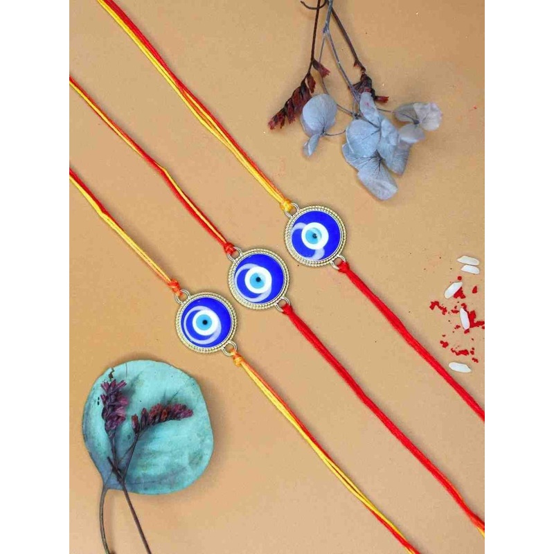 Anouk Set of 3 Evil Eye Rakhis With Greeting Card & Roli Chawal