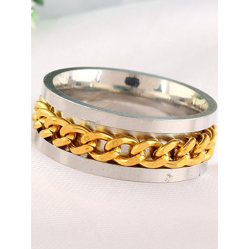Brass Double colour gold plated dual tone Spinner Fashion Jewellery finger ring challa for Men Women