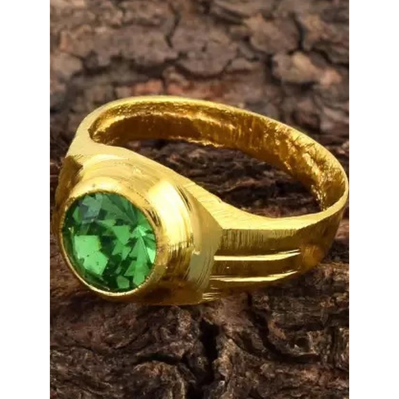 Brass Goldplated Faux Emerald Fingerring Men Jewellery