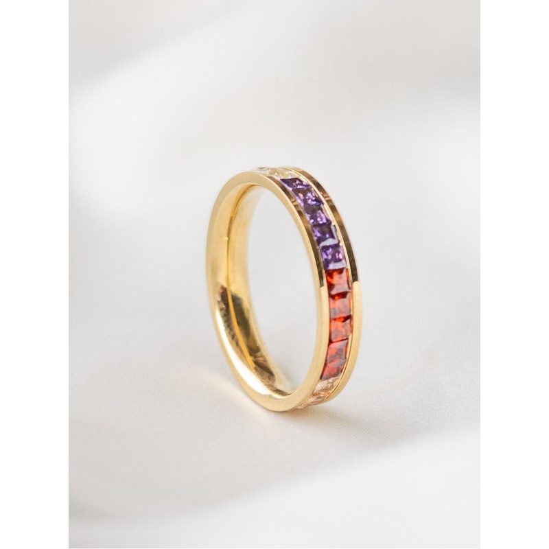 VIARI ACCESSORIES Gold-Plated Artificial Stone-Studded Finger Ring
