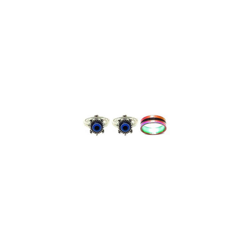 Dynamic Retail Global Set of 3 Rings for Men & Women, Blue-Muklticolor Alloy Ring ()