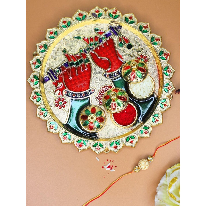 Anouk Stones Studded & Beaded Rakhi with Card & Roli Rice Pooja Thali