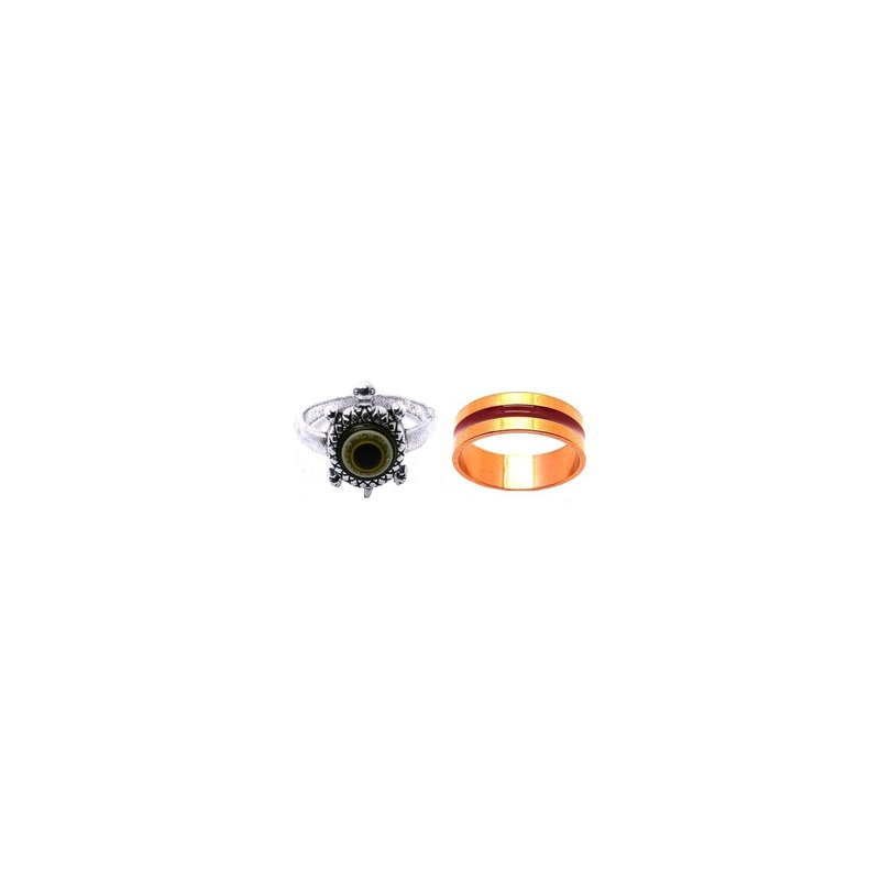 Dynamic Retail Global Set of 2 Rings for Men & Women, Black-Gold Alloy Ring ()