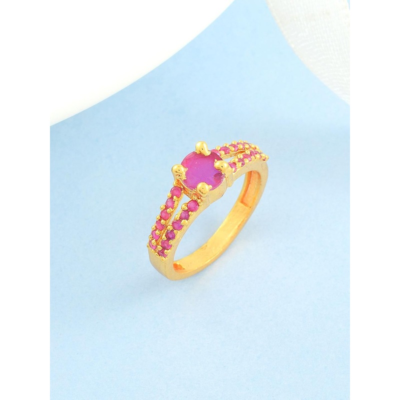 Missmister Gold-Plated Ruby Stone Studded Finger Ring