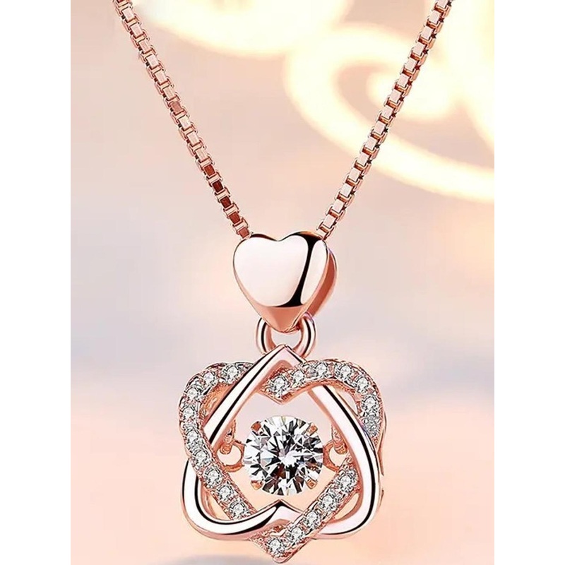 STYLEKRAFT Rose Gold Plated Heart Shaped Cubic Zirconia Studded Pendant with Chain