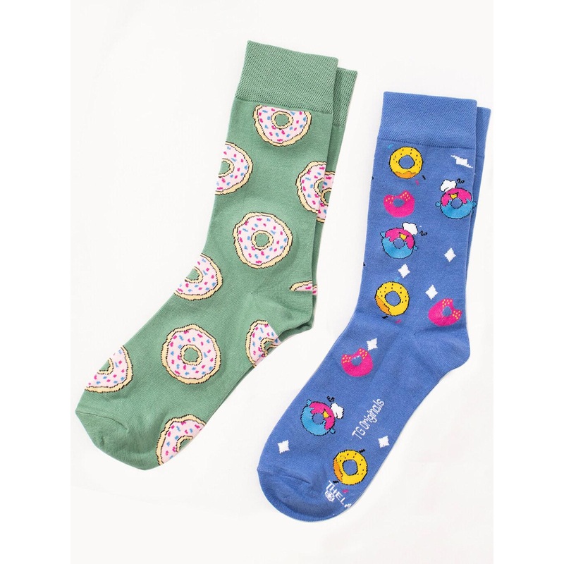 Thela Gaadi Unisex Pack Of 2 Double Donut Printed Calf Length Socks
