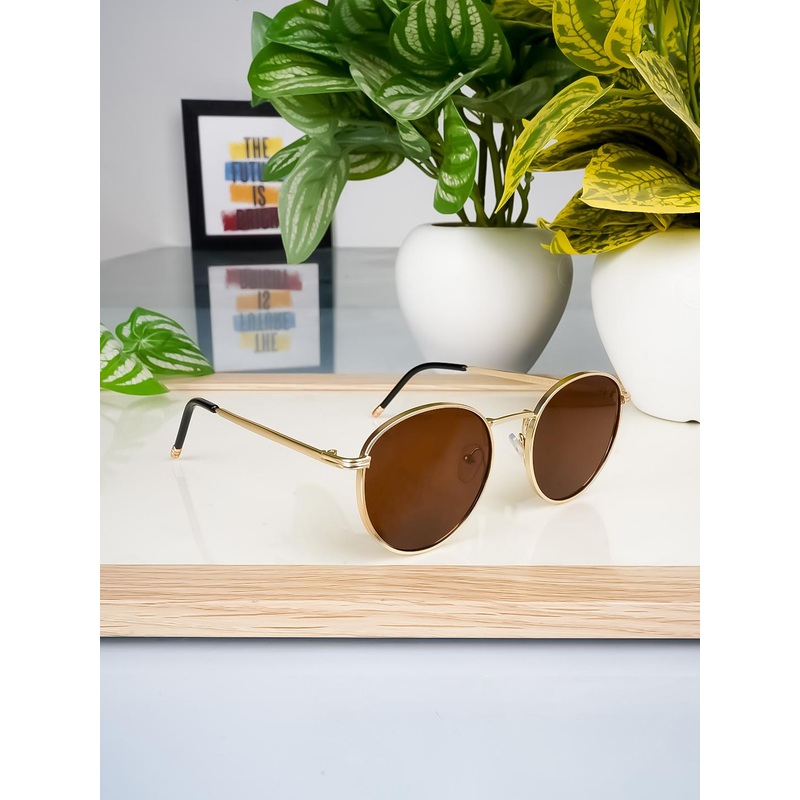 Voyage Adult Brown Lens & Gold-Toned Round Sunglasses with UV Protected Lens 1915MG3623