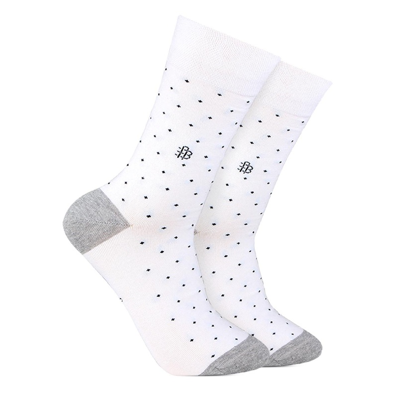 Bonjour Men White & Grey Printed Calf Length Socks