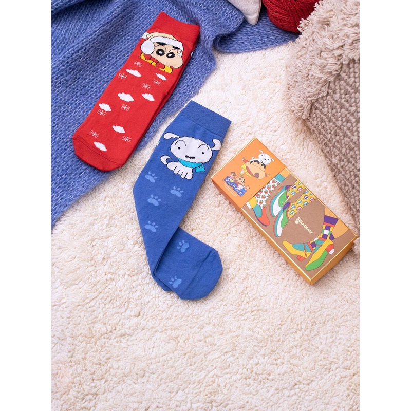 Thela Gaadi Pack Of 2 Unisex Shinchan & Shiro Patterned Calf-Length Socks