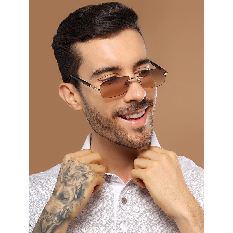 Voyage Unisex Rectangle Rimless Sunglasses with UV Protected Lens – 3012MG6617