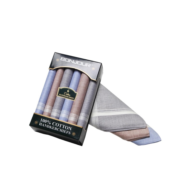 Bonjour Pack Of 6 Assorted Pure Cotton Handkerchief