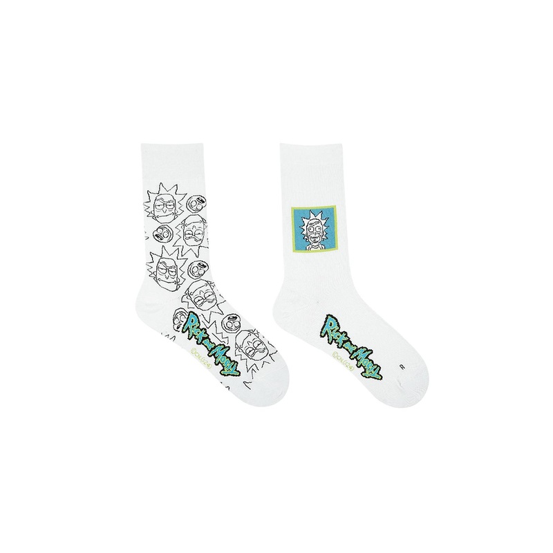Socksxpress Rick and Morty Men Pack of 2 White Patterned Cotton Calf-Length Socks