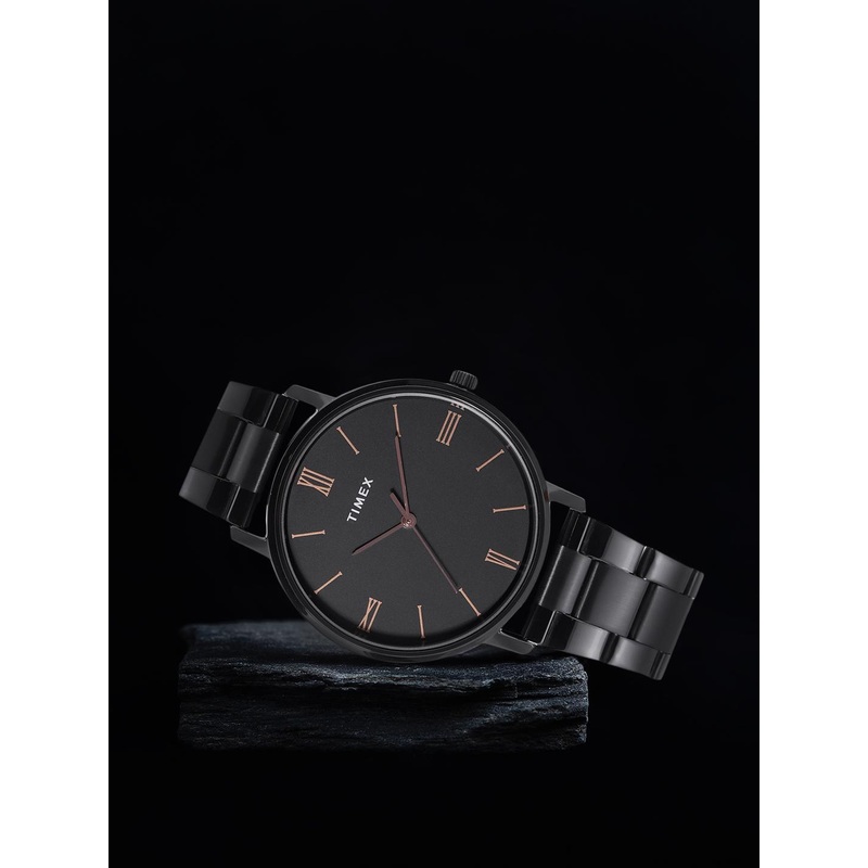 Timex Men Black Brass Dial & Black Bracelet Style Straps Analogue Watch TWTG80SMU10