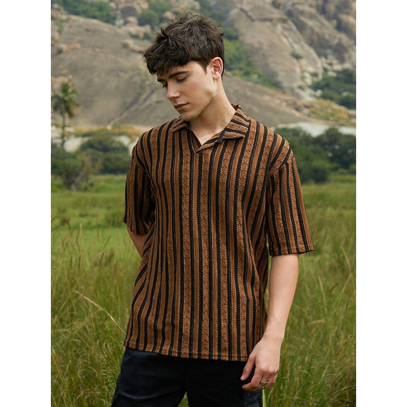 Campus Sutra Men Striped Polo Collar Pockets T-shirt