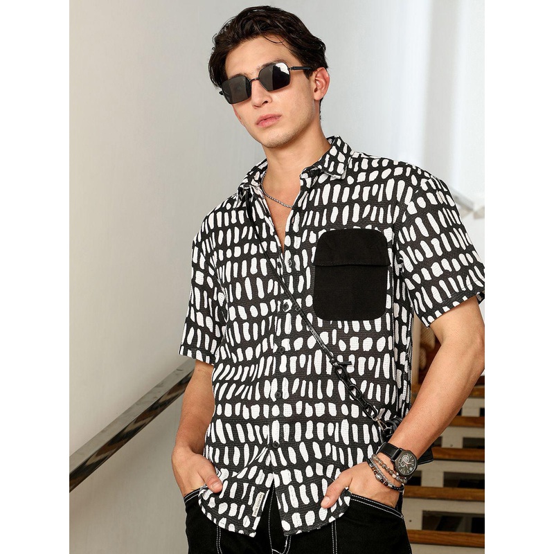 Campus Sutra Onyx Men Block Printed Comfort Regular Fit Casual Shirt