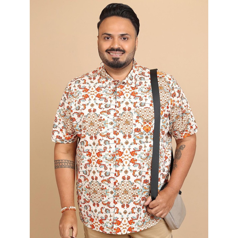 HIGHLANDER Plus Size Floral Printed Pure Cotton Casual Shirt