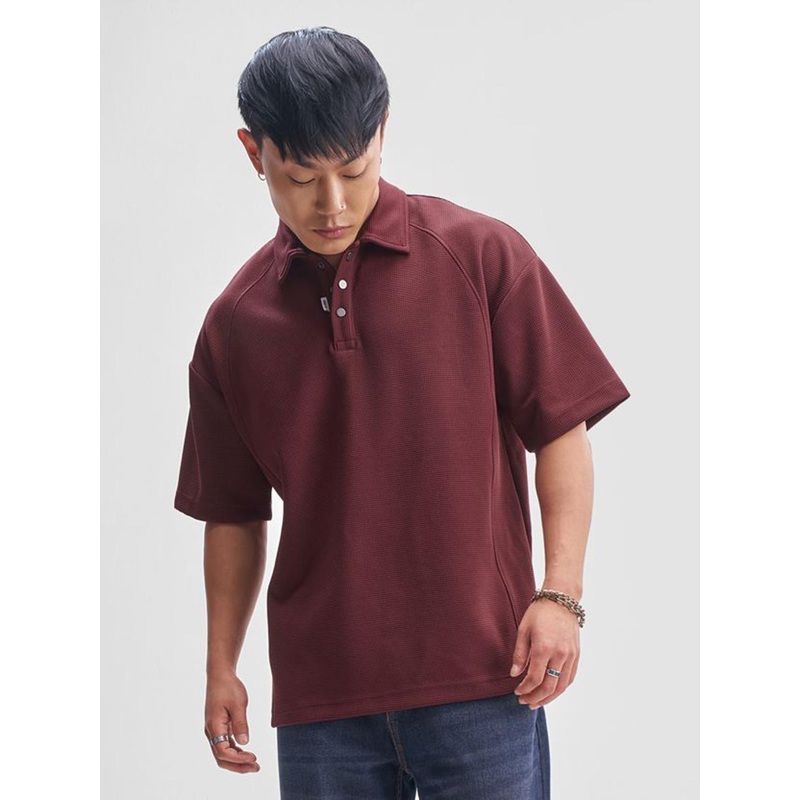 HIGHLANDER Polo Collar Drop-Shoulder Sleeves Oversized Casual T-Shirt