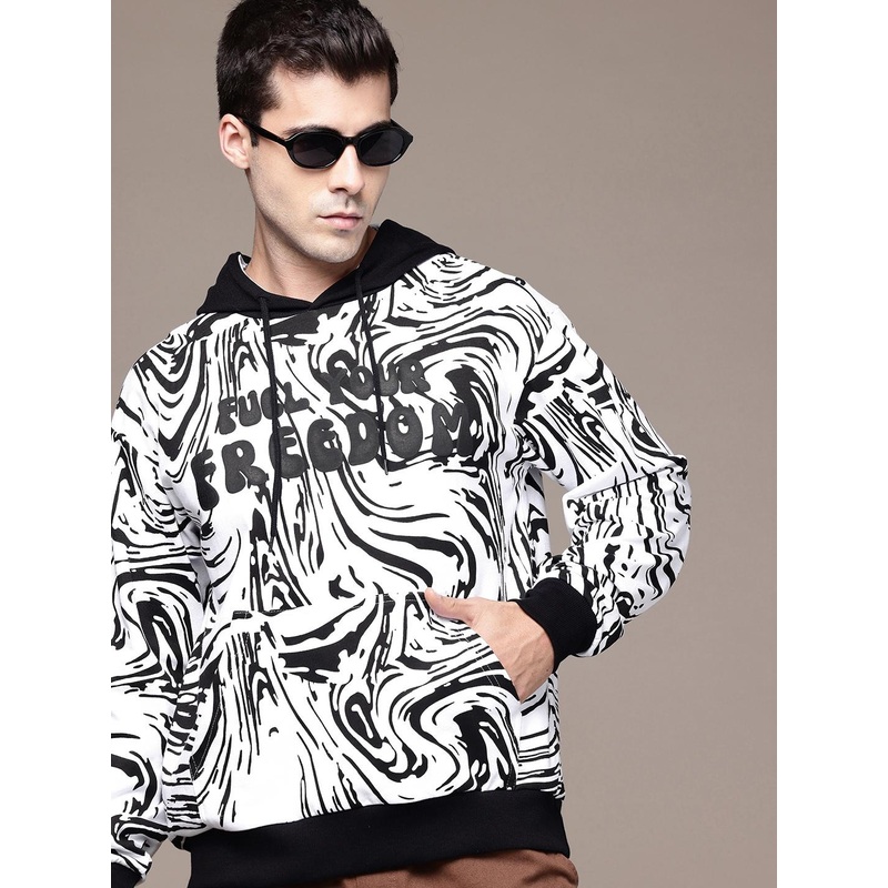 The Roadster Lifestyle Co. Printed Hooded Oversized Pure Cotton Sweatshirt