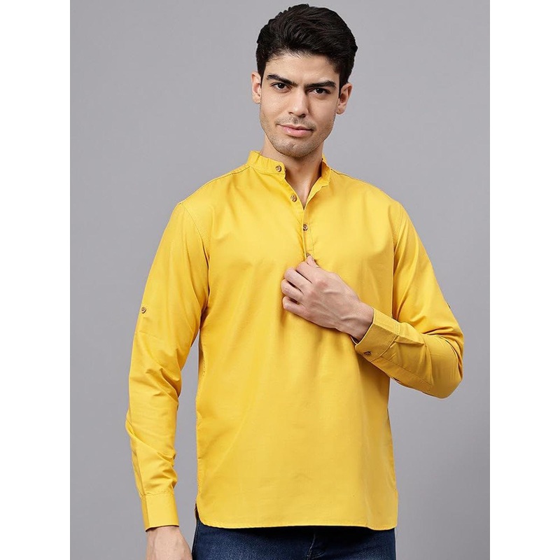 TrendiVastra Men Solid Mandarin Collar Roll-Up Sleeves Kurta