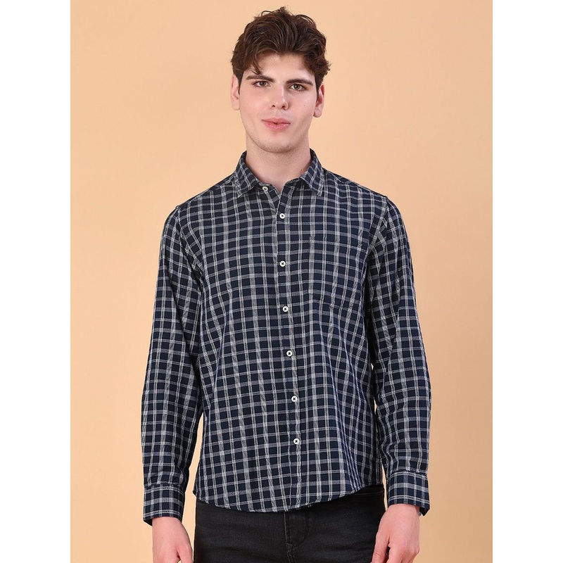 V-Mart Men Checked Spread Collar Cotton Dobby Casual Shirt