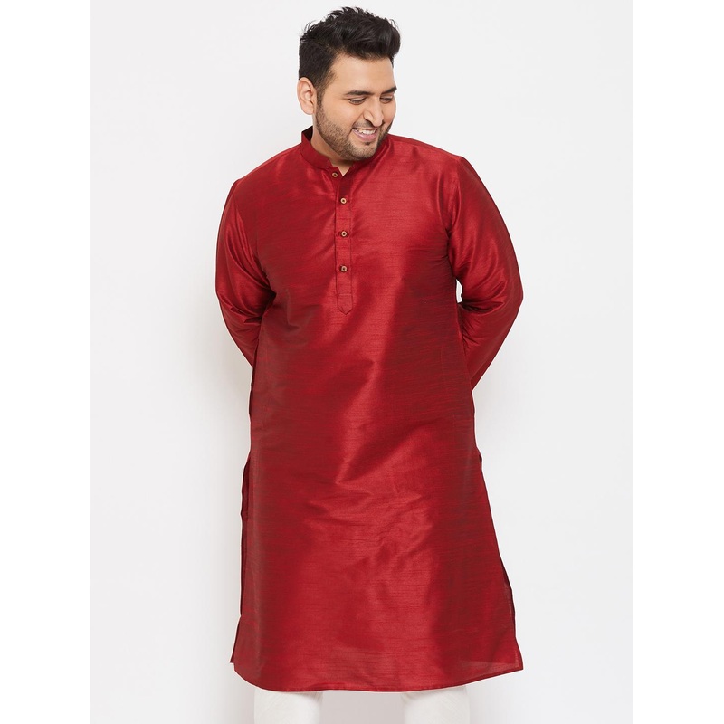 VASTRAMAY Men Maroon Silk Blend Kurta