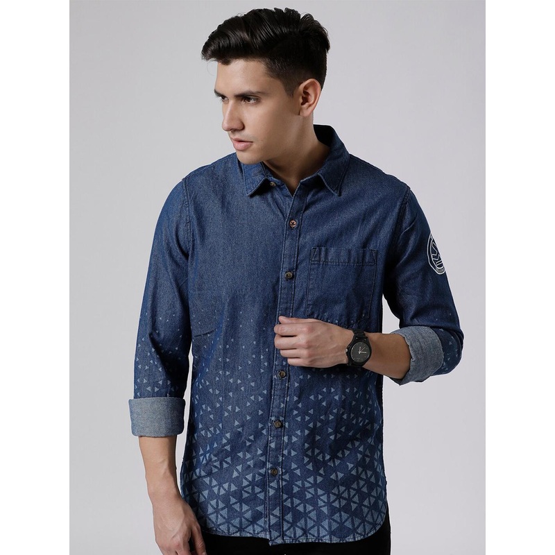 WROGN Standard Slim Fit Geometric Printed Twill Cotton Casual Shirt