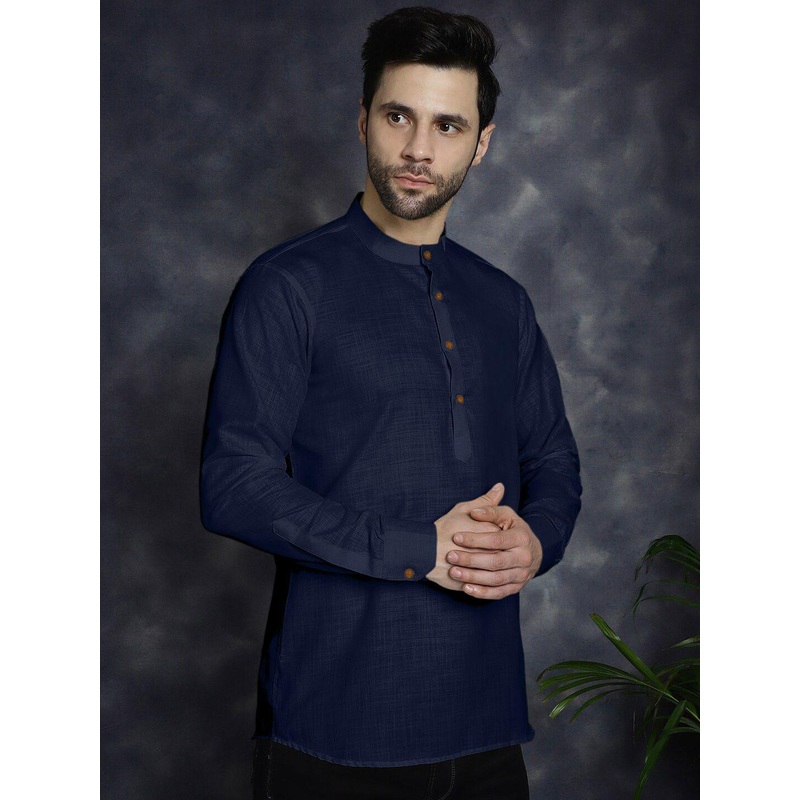 Zombom Men Mandarin Collar Straight Kurta
