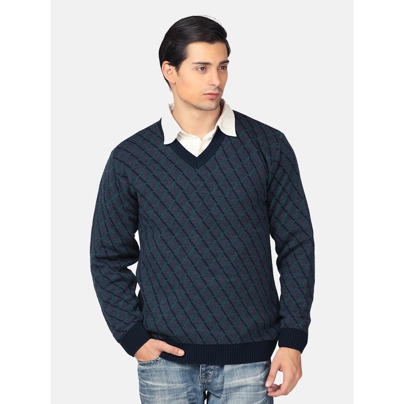 aarbee Men Charcoal Printed Argyle Pullover