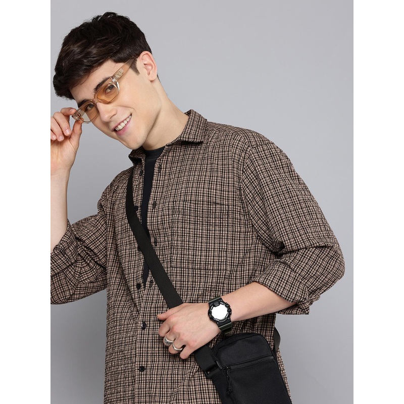 Aeropostale Textured Micro Checks  Relaxed Fit Casual Shirt