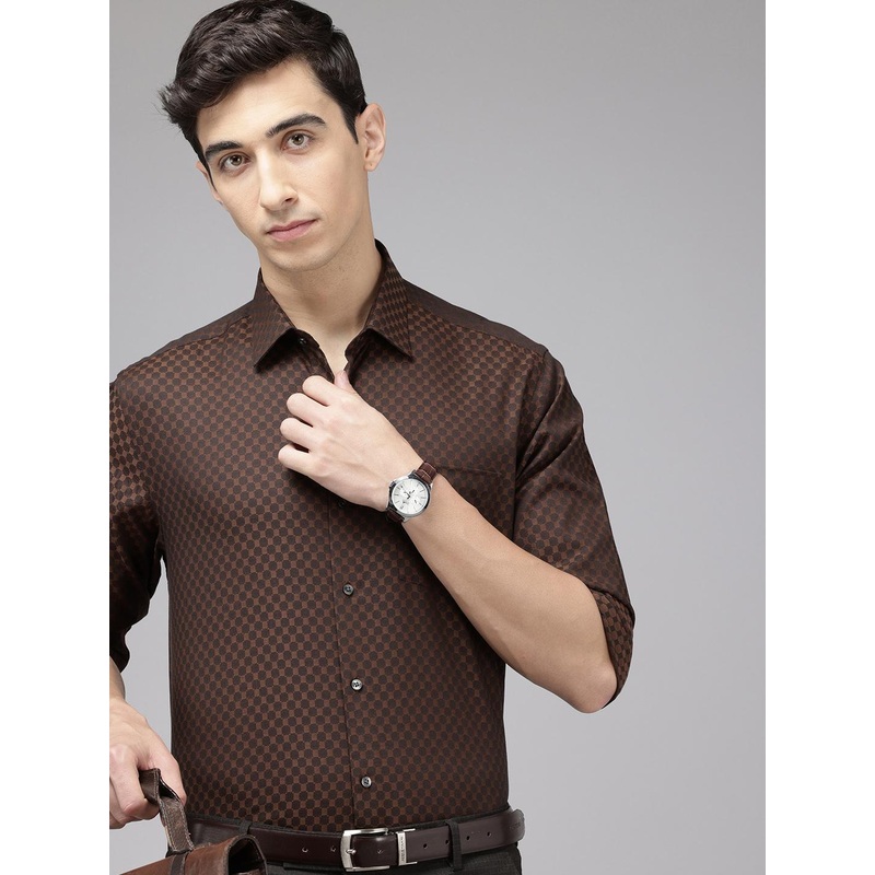 Arrow Pure Cotton Manhattan Self Checked Slim Fit Formal Shirt