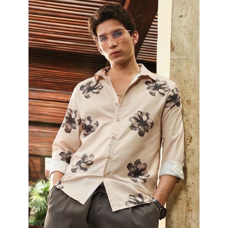 Campus Sutra Floral Printed Spread Collar Comfort Cotton Casual Shirt
