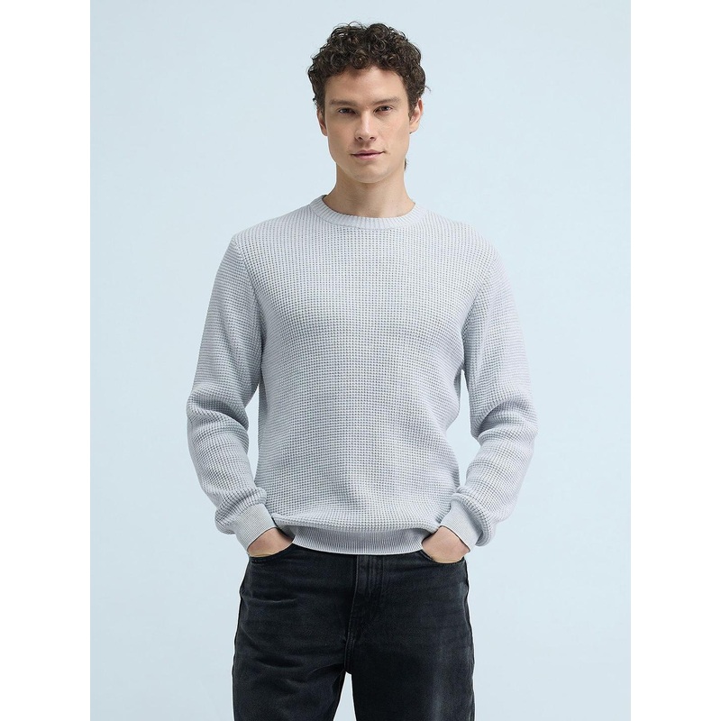 Flying Machine Men Self Design Pure Cotton Cable Knit Pullover