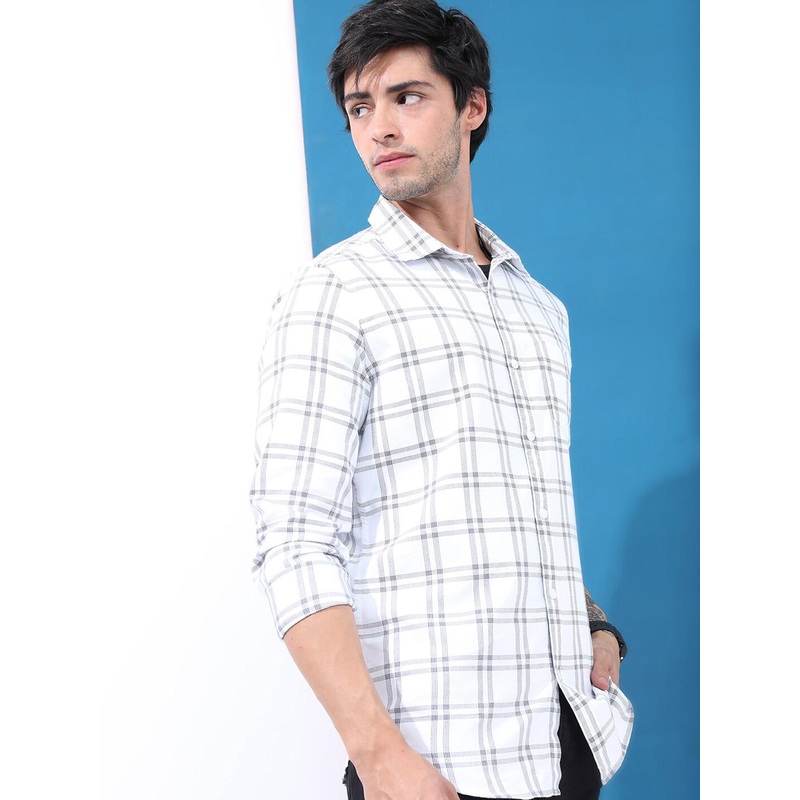 HIGHLANDER Men Windowpane Checked Slim Fit Casual Shirt