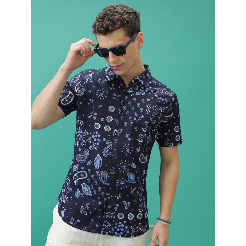HIGHLANDER Slim Fit Ethnic Motif Printed Opaque Casual Shirt