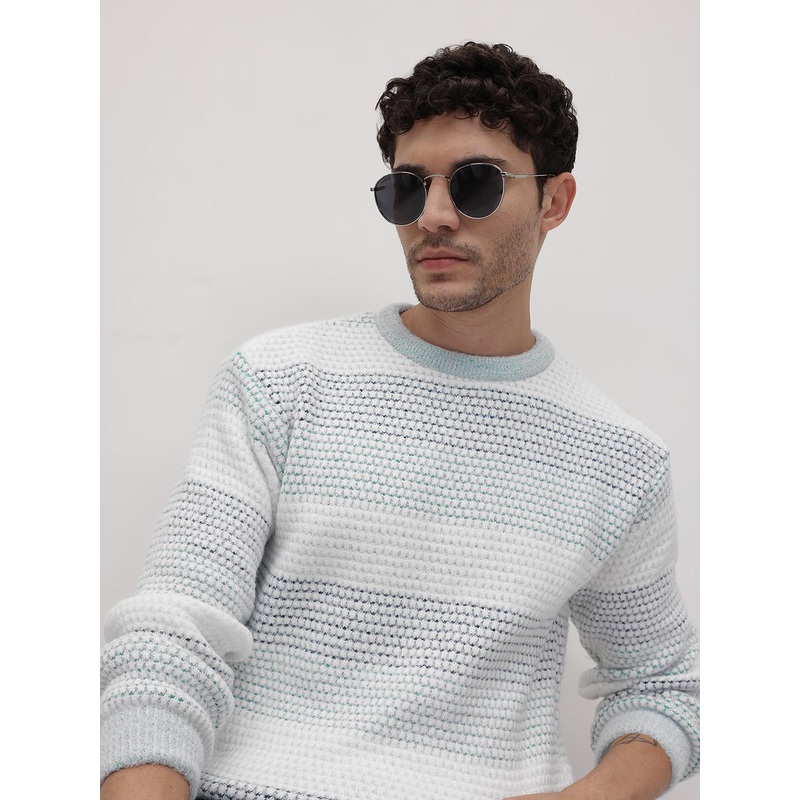 The Roadster Life Co. Striped Self-Design Woollen Pullover