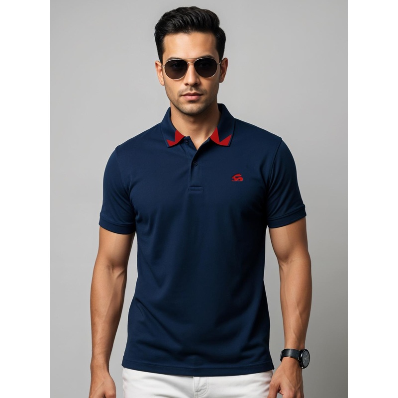 ADRO Men Navy Blue Cotton Tshirts