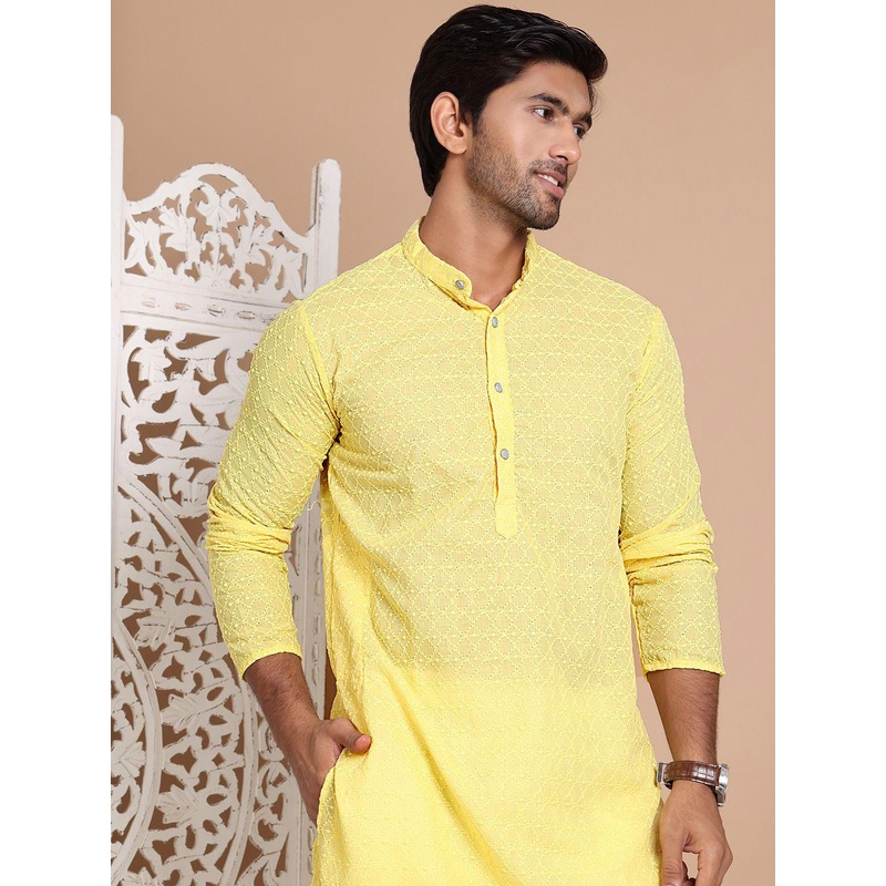 Anouk Men Geometric Embroidered Chikankari Kurta