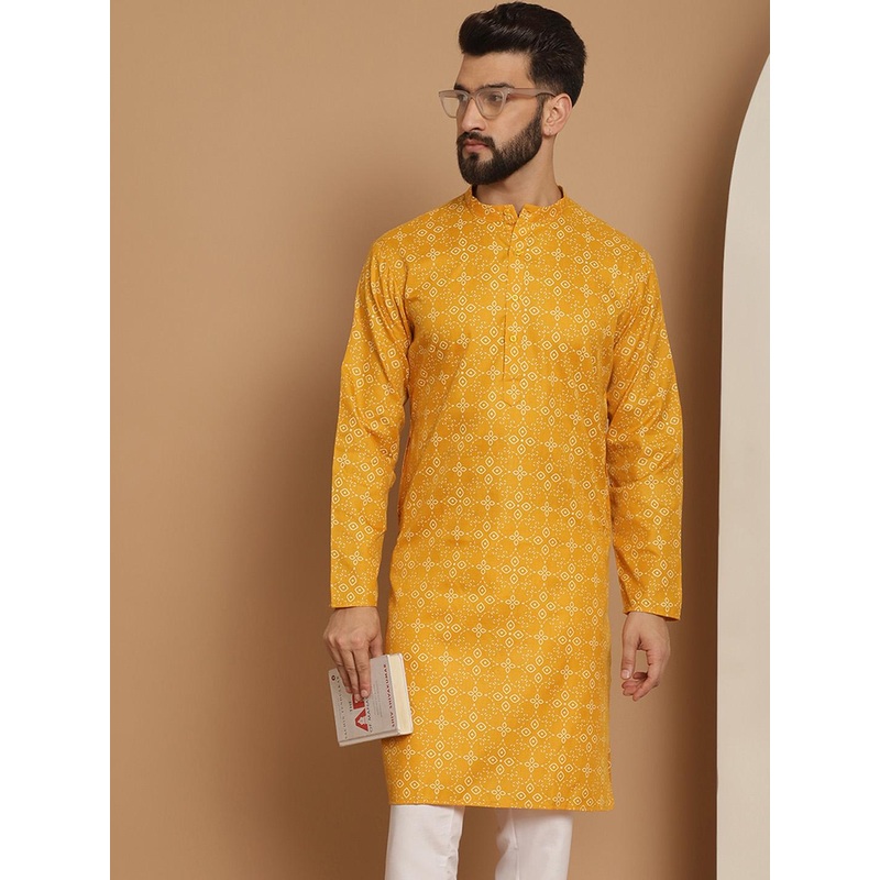 Anouk Men Mustard Yellow Ethnic Motifs Mirror Work Kurta