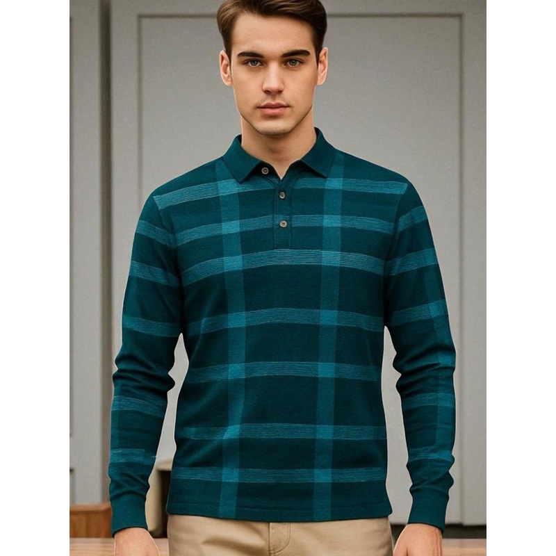 AUTNA Men Striped Polo Collar Cotton T-shirt