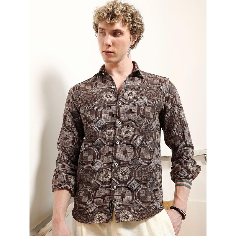 Campus Sutra Geometric Printed Casual Shirt
