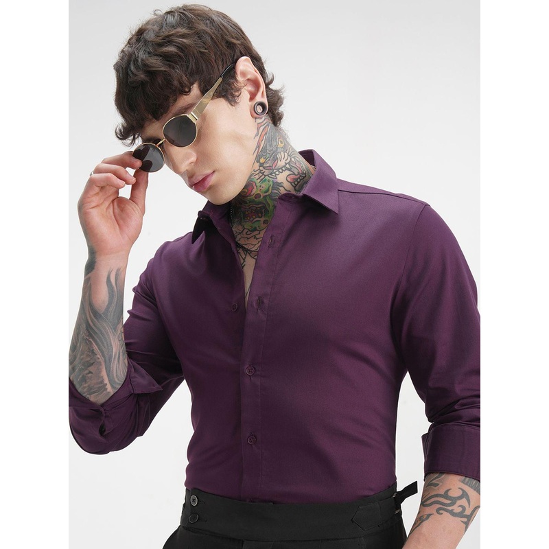 HIGHLANDER Men Slim Fit Solid Spread Collar Formal Shirt