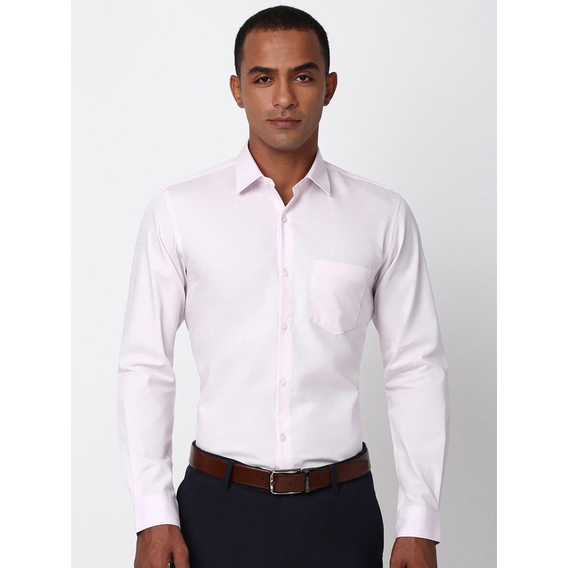 Peter England Men Spread Collar Solid Cotton Slim Fit Casual Shirt