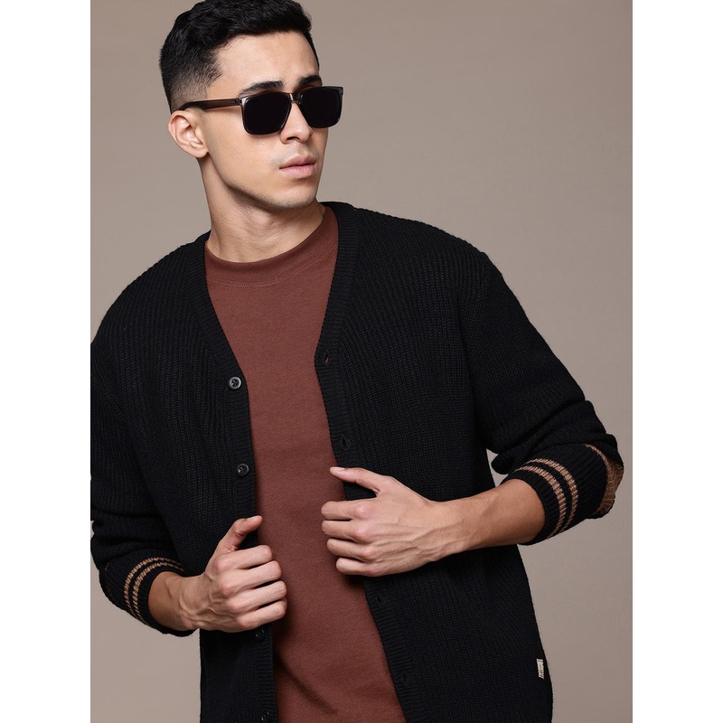 The Roadster Lifestyle Co. Men Ribbed Acrylic Cardigan