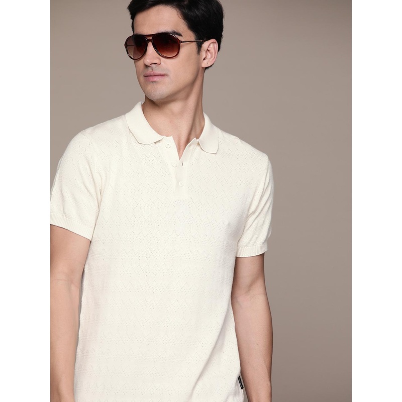The Roadster Lifestyle Co. Self-Design Pure Cotton Polo Collar T-shirt